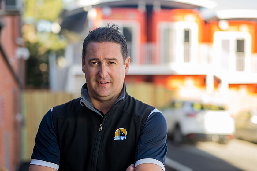 Royal Wolf Business Development Manager (Tasmania) Michael Nicholson has steered the crisis accommodation project that has seen 18 converted shipping containers become homes for men at Bethlehem House. Photo: Nick Hansen